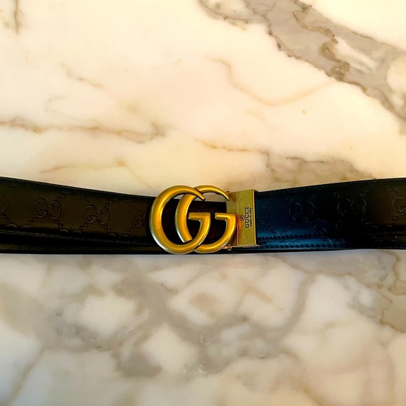 NIB. GUCCI. GG belt. Black with Brass GG - Picture 4 of 5